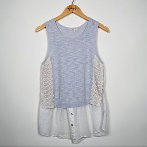 Anthropologie Moth Montage Mixed Media Knit Crochet Tank Top Blue Size Medium